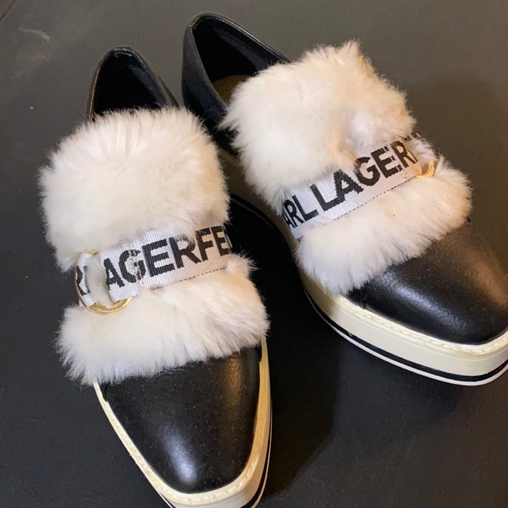 Karl Lagerfeld fur trim wedge sneakers